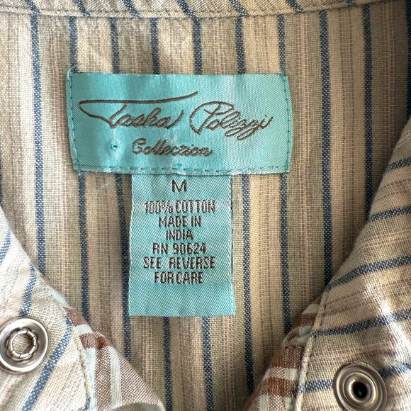 Tasha Polizzi 100% Cotton Plaid Ruffle Western Pearl Snap Lt‎ Aqua Tunic Shirt M - Picture 8 of 8